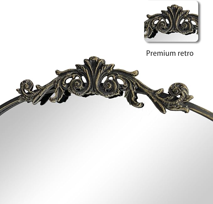 WAMIRRO Ornate Black Mirror,Vintage Arched Baroque Antique Mirorrs for Living Room Hallway Fireplace Bathroom Entryway 24"X36"