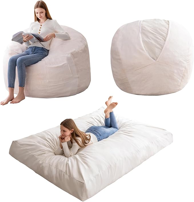 HIGOGOGO Giant Bean Bag Chair Bed for Adults,Convertible Beanbag Folds from Lazy Chair to Floor Mattress Bed,Large Floor Sofa Couch with High-Density Foam Filling, Machine Washable