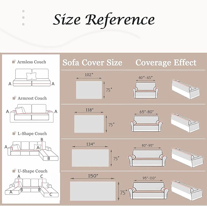 Couch Cover for Dogs Washable Sofa Cover, Sectional Couch Covers, Sofa Covers for 2 Cushion Couch, Non Slip Stripe Sofa Slipcovers Furniture Protector, Couch Protector from Cat Claws, Beige,75''x102''