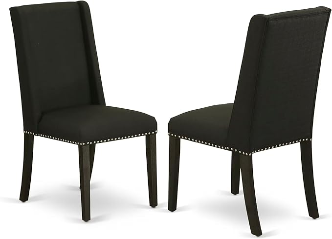 East West Furniture V697FL624-6 6 Piece Dining Table Set Contains a Rectangle Dining Room Table with V-Legs and 4 Black Linen Fabric Parson Chairs with a Bench, 40x72 Inch, Multi-Color