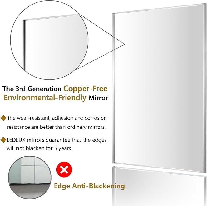 26x40 Inch Silver Bathroom Mirror - Copper-Free Mirror, Aluminum Alloy Frame Vanity Rectangle Wall Mounted Modern Mirror for Bedroom/Living Room/Porch Horizontal or Vertical