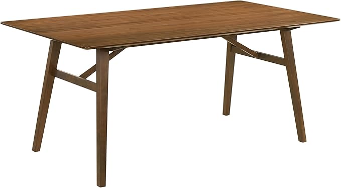 Armen Living Channell Mid Century Modern 5 Piece Walnut Wood Dining Table Set with Blue Fabric