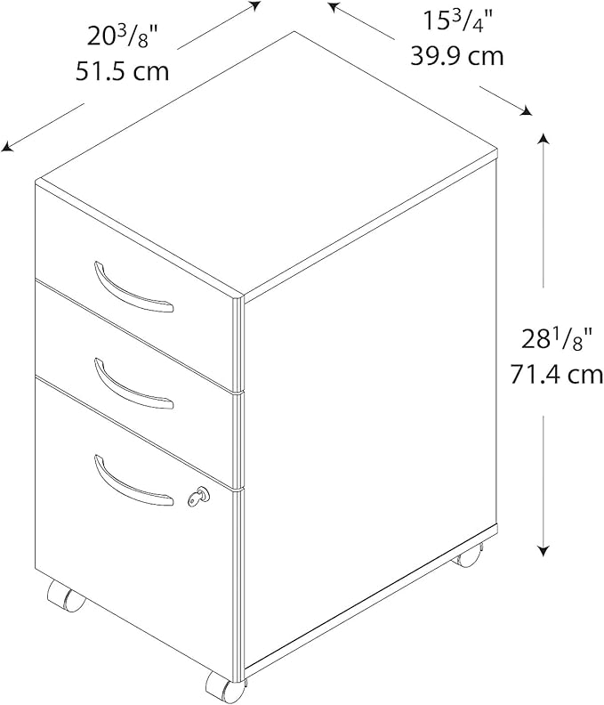 Bush Business Furniture Series C 3 Drawer Mobile File Cabinet in Natural Cherry, Assembled Office Storage Unit for Home or Commercial Spaces