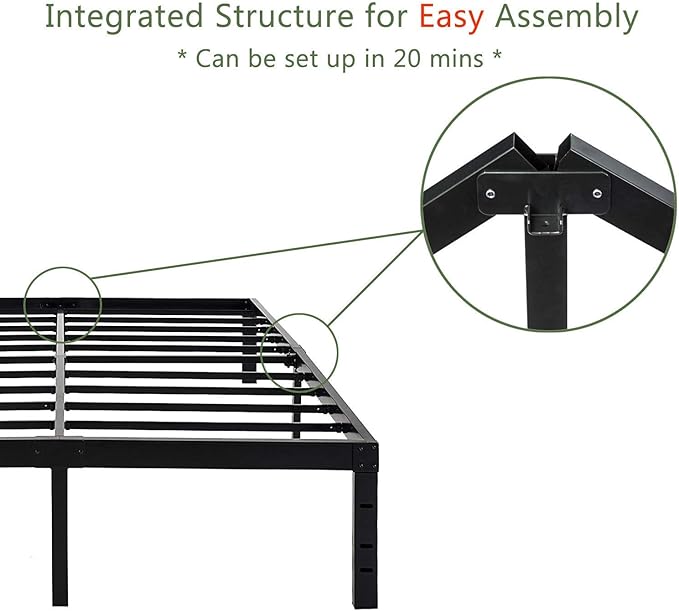 45MinST 18 Inch Platform Bed Frame/Easy Assembly Mattress Foundation / 3000lbs Heavy Duty Steel Slat/Noise Free/No Box Spring Needed,King