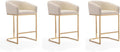 Manhattan Comfort Louvre 26 Inch Mid Century Modern Counter Height Bar Stools - Elegant Faux Leather Padded Seat, Stainless Steel Base with Footrest, Fully Assembled Barstools, Set of 3, Cream