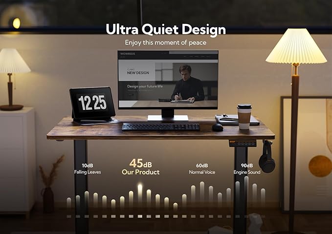 Claiks Electric Standing Desk, Adjustable Height Stand up Desk, 40x24 Inches Sit Stand Home Office Desk with Splice Board, Black Frame/Rustic Brown Top