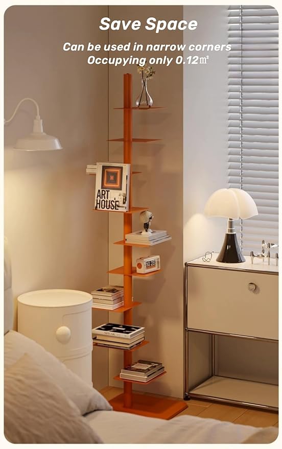 9-Tier Spine Bookshelf Metal Bookcase 5 Colors Vertical Bookshelf Tower Rotating Tall Narrow Book Shelf Ladder Book Rack Indoor (Green)