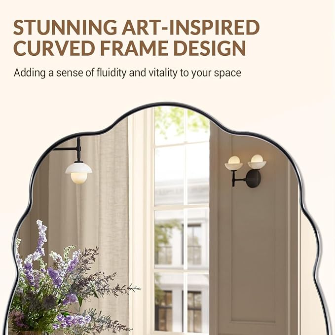 ANDY STAR Brushed Nickel Bathroom Mirror, 24x36 Inch Silver Asymmetrical Wall Mirror, Oval Bathroom Vanity Mirror, Unique Irregular Wall Mirror with Sophisticated Curved Design