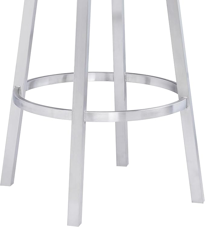 Armen Living Madrid 30" Bar Height Swivel Modern Grey Faux Leather and Brushed Stainless Steel Bar Stool for Kitchen Island Counter