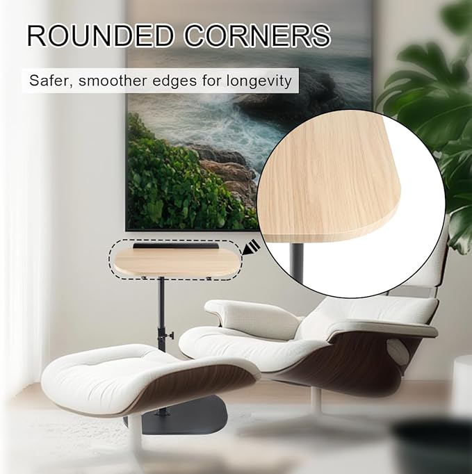 Comeon C-Shaped Tv Tray Pedestal Side Table, End Table Adjustable Height in Couch Living Room or Bedroomwith 360° Rotating Top for Small Spaces Bedside Night Stand Bedside Snack (Wood Color)