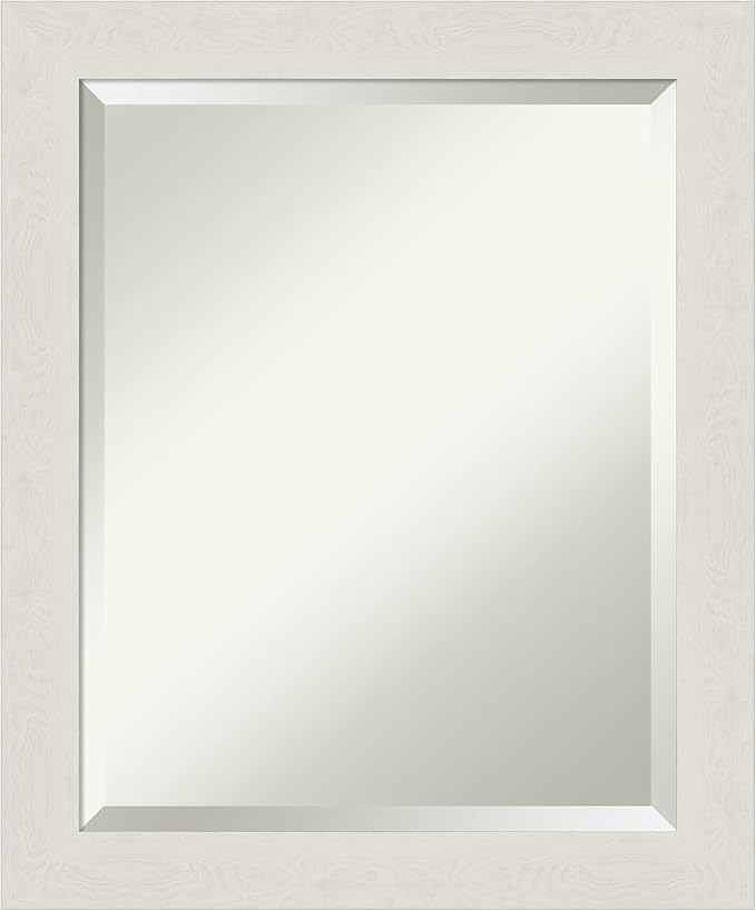 Amanti Art White Bathroom Mirror for Over Sink, 24x20 Rustic Plank White Narrow Rectangle Vanity Mirror, Small Rustic Farmhouse Frame, Hangs Horizonally and Vertically, Bathroom Wall Decor, Beveled