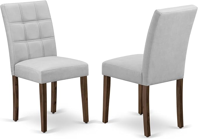 East West Furniture DLAS3-AWA-27 3 Piece Mid Century Modern Dining Set contain A Wood Table and 2 Light Gray Polyester Fabric Mid Century Modern Dining Chairs, Antique Walnut