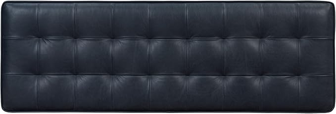 POLY & BARK 55" Tufted Leather Bed Bench for Bedroom End of Bed - Living Room Entry Way Bench - Pure Italian Leather Upholstery with a Solid Wood Frame - Ottoman Bench with Wooden Legs - Deepsky Blue