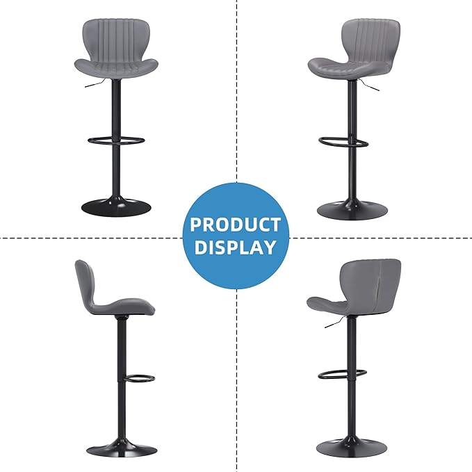 Shintenchi Bar Stools Set of 6 Modern Swivel Bar Chairs, Counter Height Faux Leather Metal Barstools, Upholstered Island Chairs with Back and Footrest, Gray