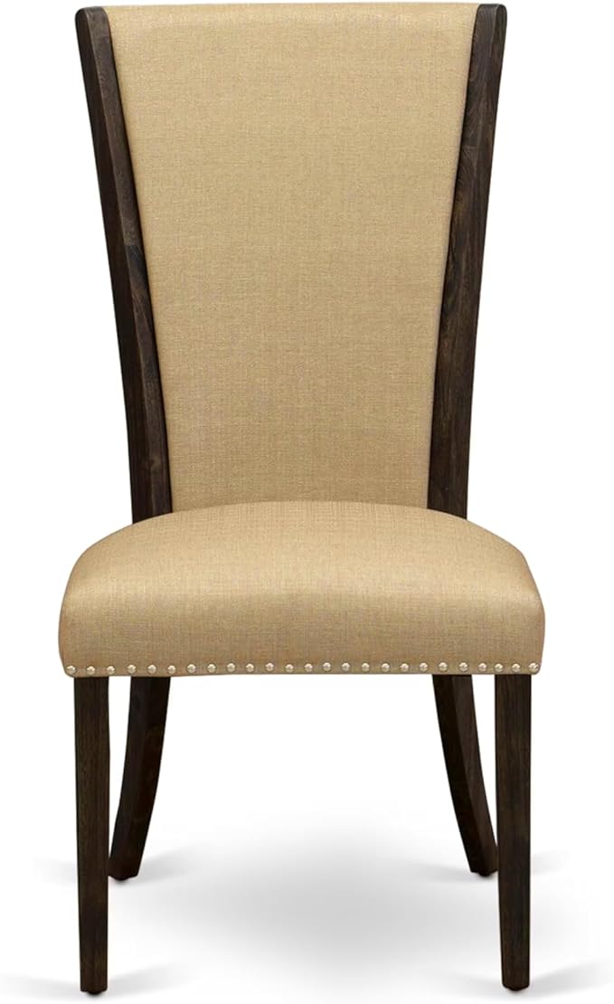 East West Furniture V797VE703-6 6 Piece Dining Table Set Contains a Rectangle Dining Room Table with V-Legs and 4 Brown Linen Fabric Parson Chairs with a Bench, 40x72 Inch, Multi-Color
