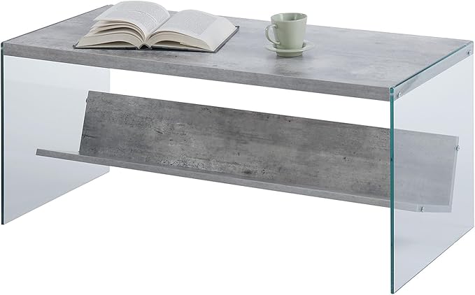 Convenience Concepts SoHo Modern Living Storage Shelf, Contemporary Coffee Table for Family Room, 40", Faux Birch/Glass