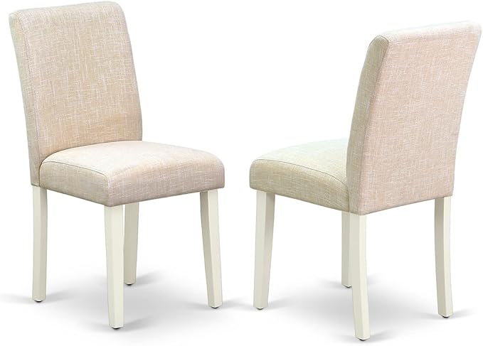 East West Furniture LGAB9-LWH-02 9 Piece Dining Table Set Includes a Rectangle Dining Room Table with Butterfly Leaf and 8 Light Beige Linen Fabric Parsons Chairs, 42x84 Inch, Linen White