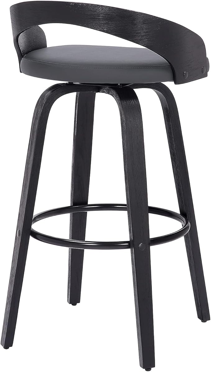 Armen Living Sonia 26" Counter Height Swivel Gray Faux Leather and Black Wood Bar Stool - Set of 4