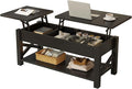 Rolanstar Coffee Table 47.2", 2 Way Lift Top Farmhouse Center Table with Hidden Compartment, Open Shelf & X Wooden Support for Living Room, Black