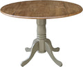 IC International Concepts, 42" Round Dual Drop Leaf Pedestal Dining Table, Solid Real Wood, Sturdy Parawood, Distressed Hickory/Stone