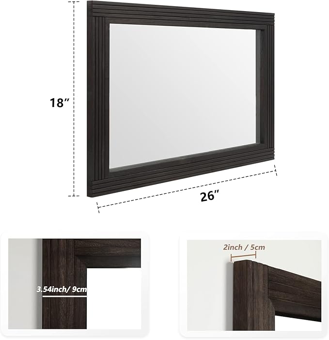 YOSHOOT Hand-Made Wooden Spliced Wall Mirror for Bathroom, Rustic Farmhouse Vanity Mirror, Décor Wall Art, Solid Wood Frame, Vertical or Horizontal Hanging