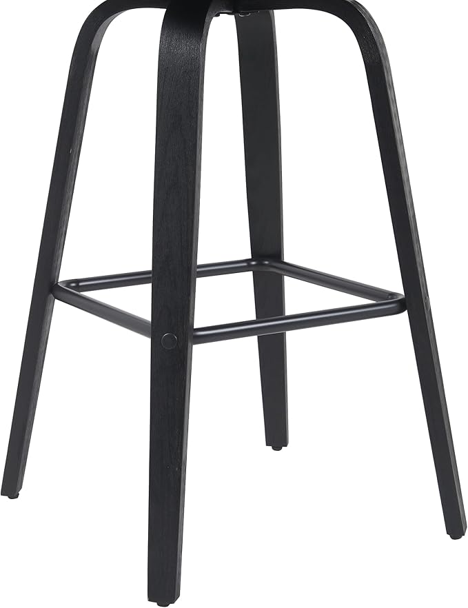 Armen Living Vienna Modern Swivel 30" Bar Height Barstool with Black Faux Leather and Black Wood Finish
