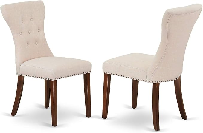 East West Furniture MLGA5-MAH-32 5 Piece Modern Dining Table Set Includes a Rectangle Wooden Table with Butterfly Leaf and 4 Light Beige Linen Fabric Parson Chairs, 36x54 Inch, Mahogany