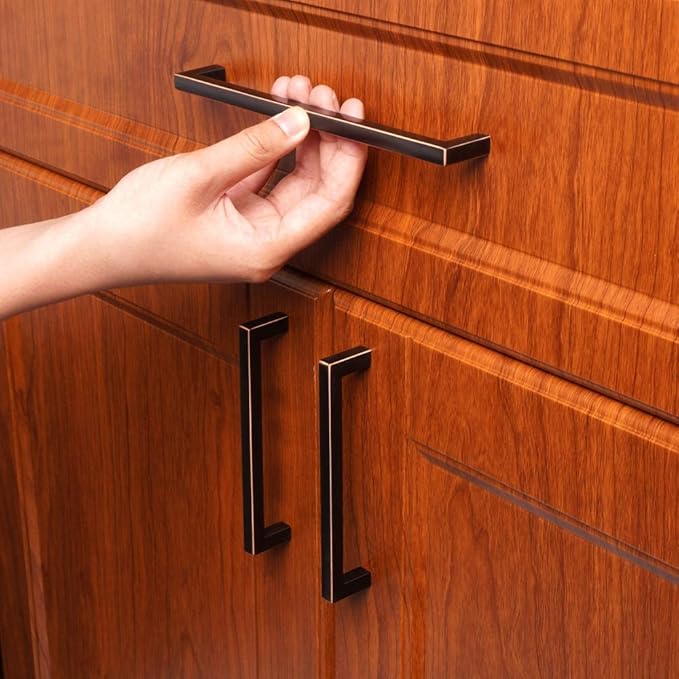 KOOFIZO Solid Square Bar Cabinet Handle - Oil Rubbed Bronze Furniture Pull, 7.6 Inch/192mm Screwhole Distance, 1-Piece for Kitchen Cupboard Door, Bedroom Dresser Drawer, Bathroom Wardrobe Hardware