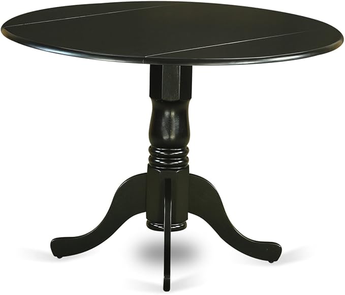 East West Furniture DLVA5-BLK-C 5 Piece Dining Table Set for 4 Includes a Round Kitchen Table with Dropleaf and 4 Linen Fabric Upholstered Dinette Chairs, 42x42 Inch, Black