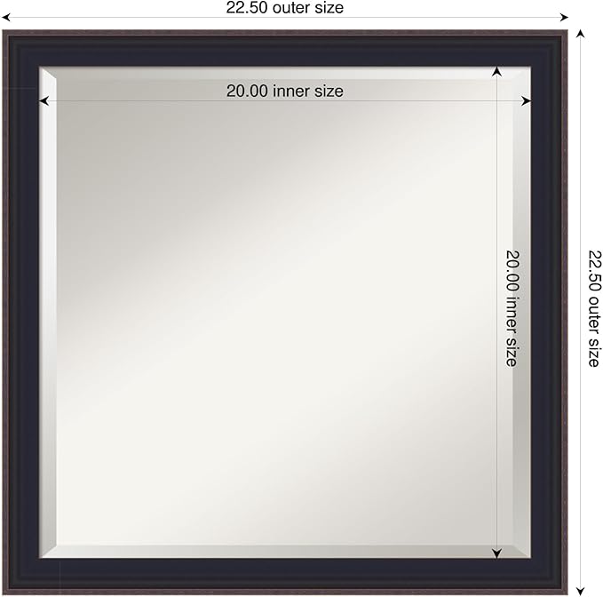 Amanti Art Black Bathroom Mirror for Over Sink, 23x23 Havana Black Bronze Square Vanity Mirror, Medium Casual Frame, Hangs Horizonally and Vertically, Bathroom Wall Decor, Beveled Edge