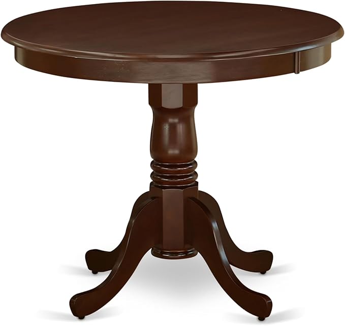 East West Furniture ANVE3-MAH-47 3 Piece Dining Table Set for Small Spaces Contains a Round Kitchen Table with Pedestal and 2 Light Sable Linen Fabric Parson Chairs, 36x36 Inch, Linen White