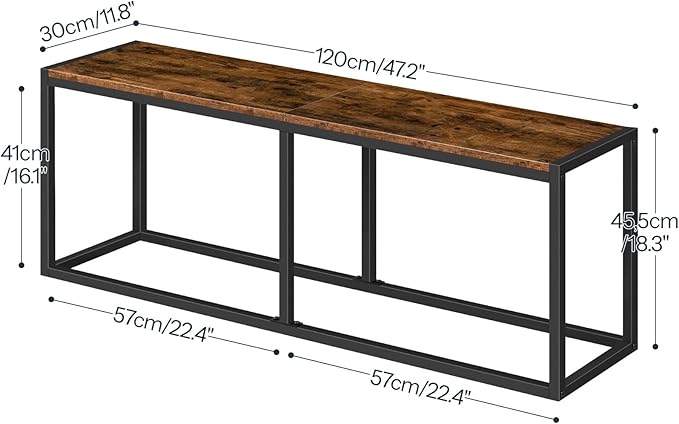 HOOBRO Dining Bench, 47.2 Inch Dining Table Bench, Industrial Style Kitchen Bench, Steel Frame, Easy to Assemble, for Kitchen, Dining Room, Rustic Brown and Black BF12CD01