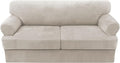H.VERSAILTEX Sofa Cover 3 Piece T Cushion Sofa Slipcovers Thick Velvet Couch Cover Stretch T Cushion Sofa Covers for 2 Cushion Couch with 2 Individual T Cushion Covers, French Oak