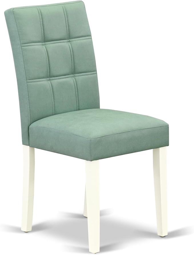 East West Furniture VAAS5-LWH-43 5 Piece Kitchen Table Set contain A Wooden Table and 4 Willow Green Polyester Fabric Mid Century Chairs, Linen White