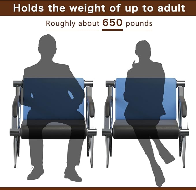 wonline 2Pcs Waiting Room Chair with Armrest PU Leather Office Furniture, Office Guest Seating Lobby Conference Reception Chairs for Airport Clinic Hospital Bank Salon Barber(Blue&Black)