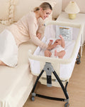 3 in 1 Baby Bassine Crib with Breathable Mesh, Bassinet Bedside Sleeper with Wheels, Mosquito Net, Storage Basket, 6 Height Adjustable, Easy to Fold, Rocking Bassinet for Baby