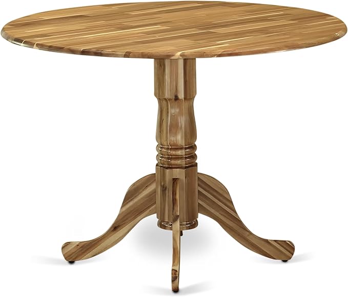 East West Furniture DLFL5-ANA-04 5 Piece Dining Room Furniture Set Includes a Round Dining Table with Dropleaf and 4 Light Tan Linen Fabric Parsons Chairs, 42x42 Inch, Natural