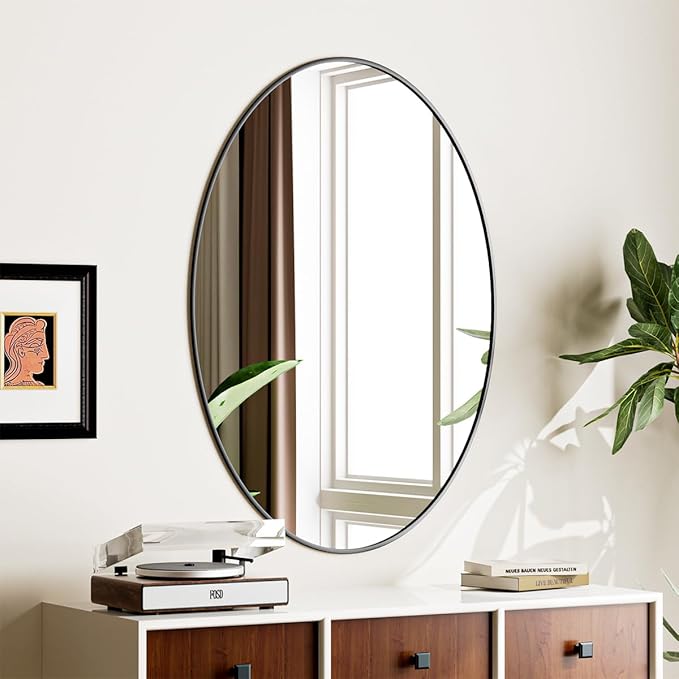 Koonmi Black Oval Bathroom Mirror, 24"x36" Bathroom Vanity Mirror, Oval Mirror for Bedroom Living Room Entryway, Hangs Horizontal or Vertical