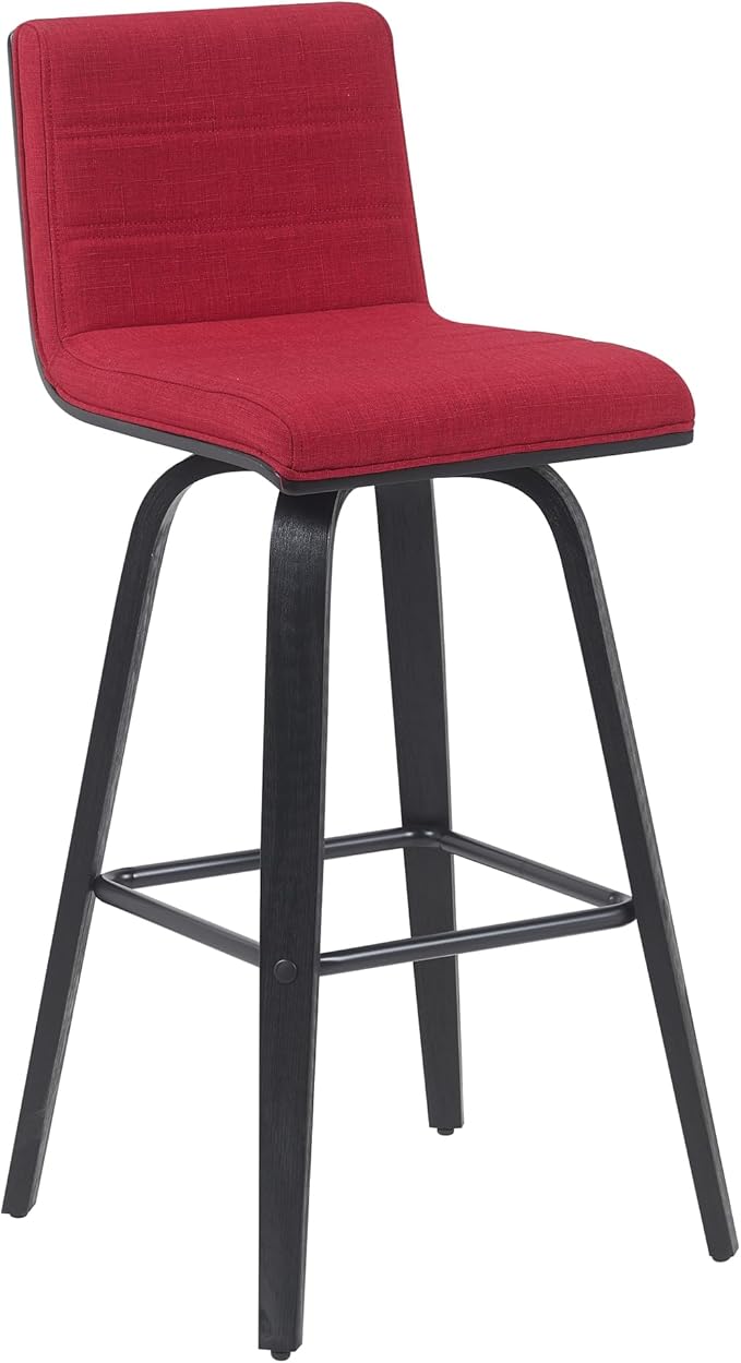 Armen Living Vienna Modern Swivel 30" Bar Height Barstool with Red Fabric Upholstered Seat and Black Wood Finish