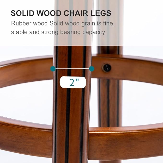Cow top Leather Wooden Set of 2 Bar Stools, 26" Counter Height Bar Chair with Back, 180 Degrees Swivel Barstools Chair for Home Kitchen Counter,Dining Room, Restaurant