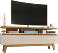 Manhattan Comfort Yonkers 63 Inch Mid Century Modern TV Stand with Storage, 3 Flip Down Door, Hole for Wire Management, Fits Up to 60" Television, Durable & Versatile Console Table, Off White/Cinnamon