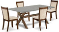 East West Furniture X797MZN32-5 5 Piece Dining Set Includes a Rectangle Dining Room Table with X-Legs and 4 Light Beige Linen Fabric Upholstered Parson Chairs, 40x72 Inch, Multi-Color
