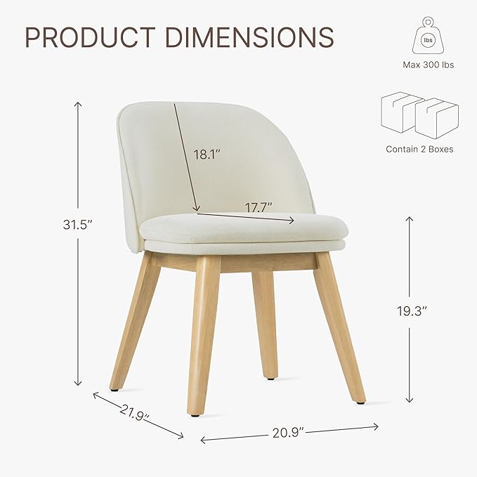 Wooden Dining Chairs Set of 4, Fabric Upholstered Modern Dining Room Chairs with Double-Layer Thick Seat Cushion & Ergonomic Backrest for Restaurant, Kitchen and Café, 2 Boxs