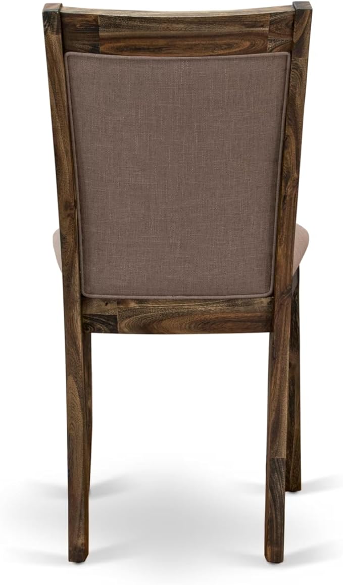 East West Furniture V777MZ748-9 9 Piece Modern Dining Table Set Includes a Rectangle Wooden Table with V-Legs and 8 Coffee Linen Fabric Upholstered Chairs, 40x72 Inch, Multi-Color