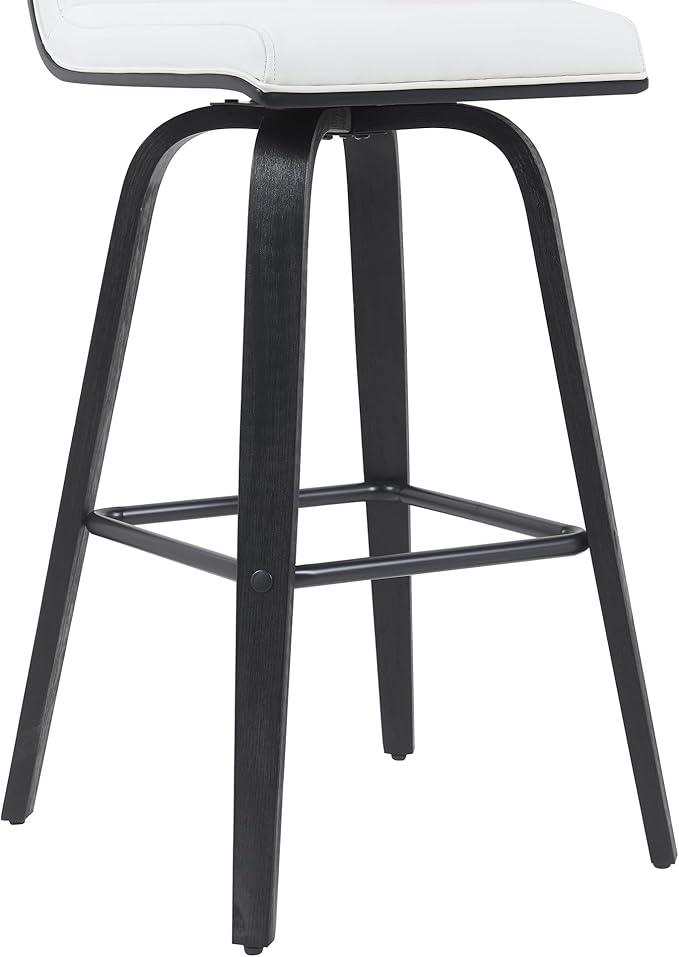 Vienna Modern Swivel Bar Height Stool with Snow White Faux Leather Seat and Black Brushed Wood Frame Set of 4