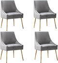 Velvet Dining Chairs, Furniture Collection Modern Contemporary Upholstered with Polished Gold Metal Legs, Set of 4(Light Grey)