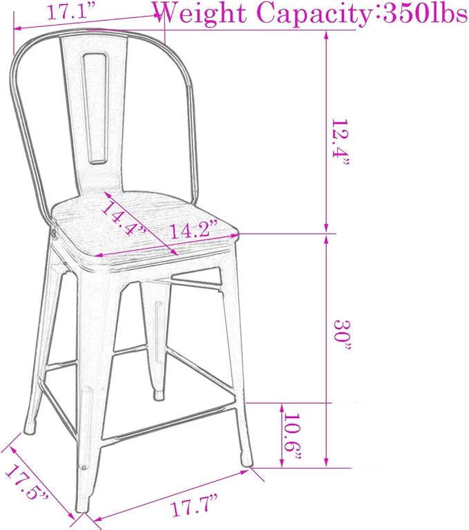 Changjie Furniture 30 Inches Metal Barstools Set of 4 Counter Height Bar Stools Industrial Stools with Backs High Back Chairs for Kitchen Island (30 Inch, White)
