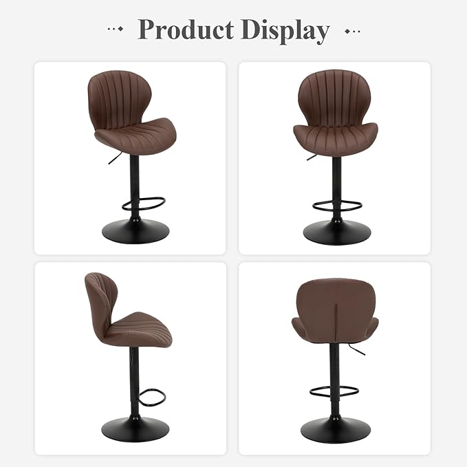 COLAMY Bar Stools Set of 4, Modern Swivel Bar Chairs, Adjustable Faux Leather Upholstered Barstools Counter Height with High Backrest for Bar, Kitchen Island, Dining Room, Brown