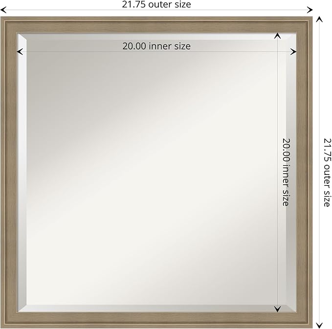 Amanti Art Brown Wall Mirror 22x22 Florence Light Brown Square Bathroom Mirror for Wall Decor Living Room, Medium Casual Frame, Hangs Horizonally and Vertically, Bathroom Decor, Beveled Edge from WI