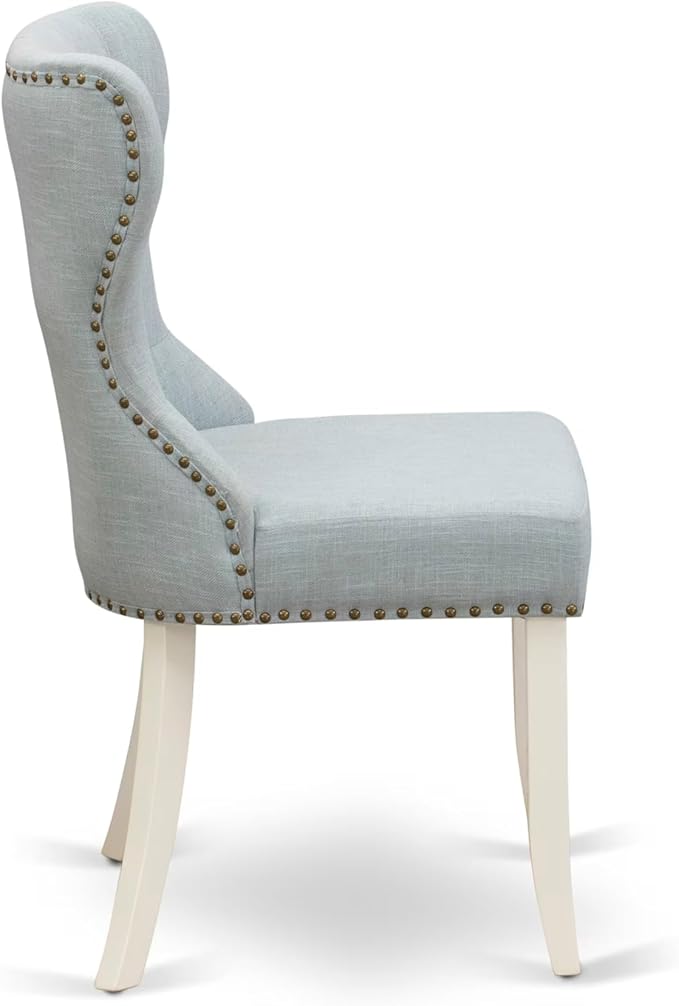 East West Furniture V027SI215-7 7 Piece Dining Room Table Set Consist of a Rectangle Kitchen Table with V-Legs and 6 Baby Blue Linen Fabric Parson Dining Chairs, 40x72 Inch, Multi-Color